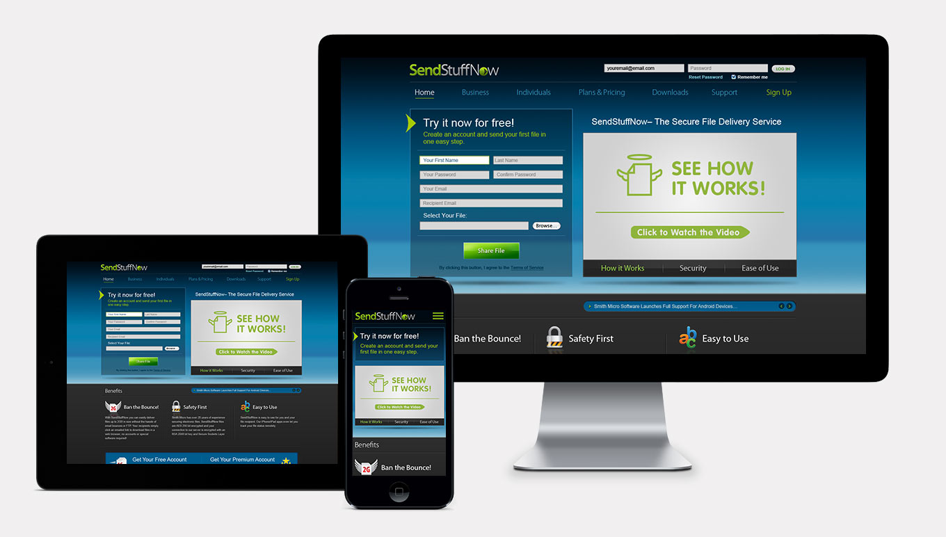 SendStuffNow email file sharing service ui devices